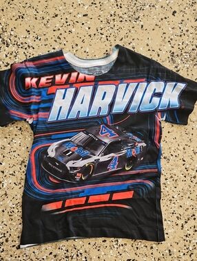 Kevin Harvick Kids' Black Racing Graphic Tee with Blue & Red Accents